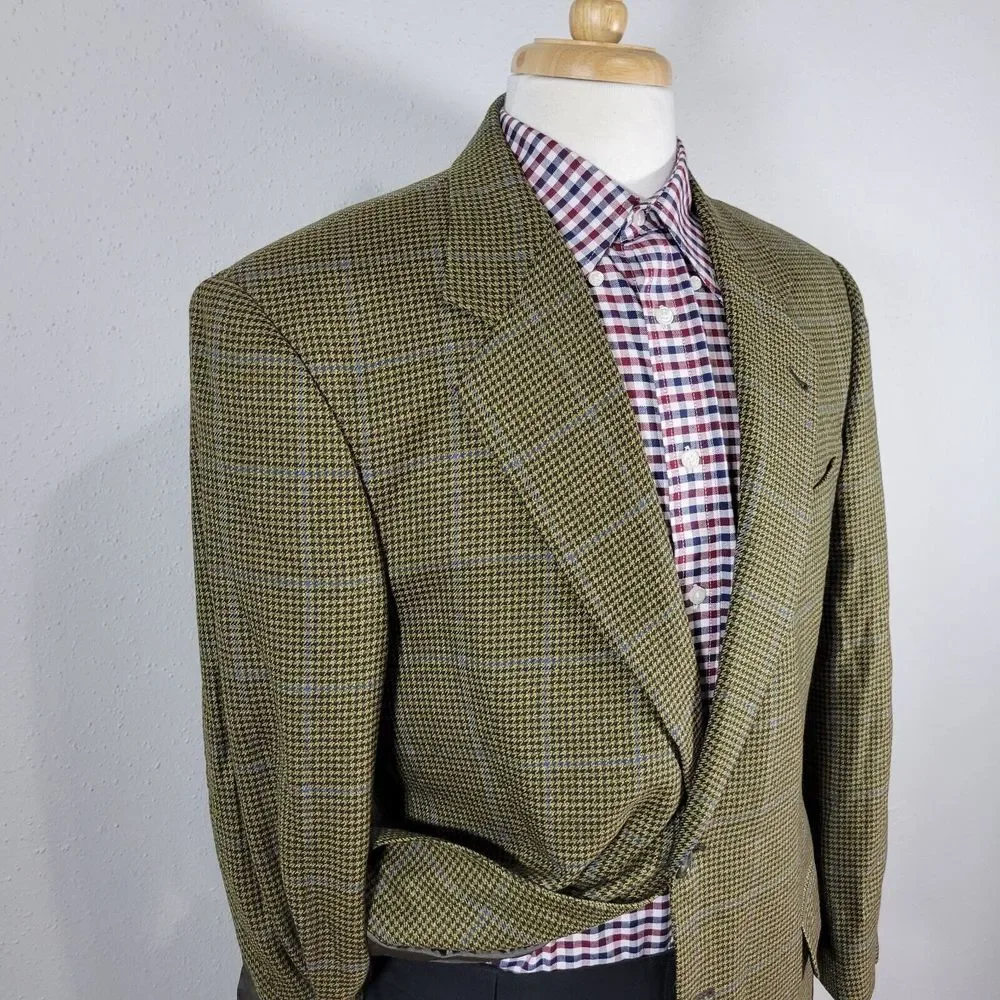 Saks Fifth Avenue KINGSWOOD SPJ Men's Sport Coat‎ Blazer Houndstooth Beige 42R